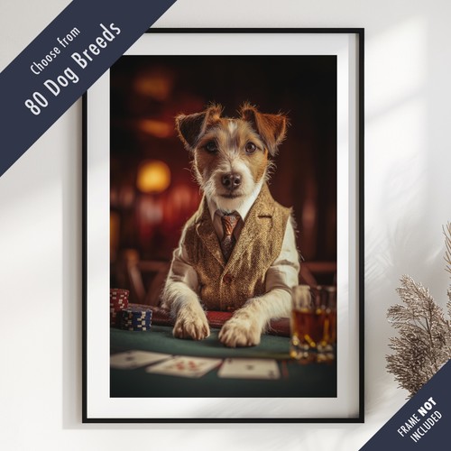 Dog playing poker portrait - dog,